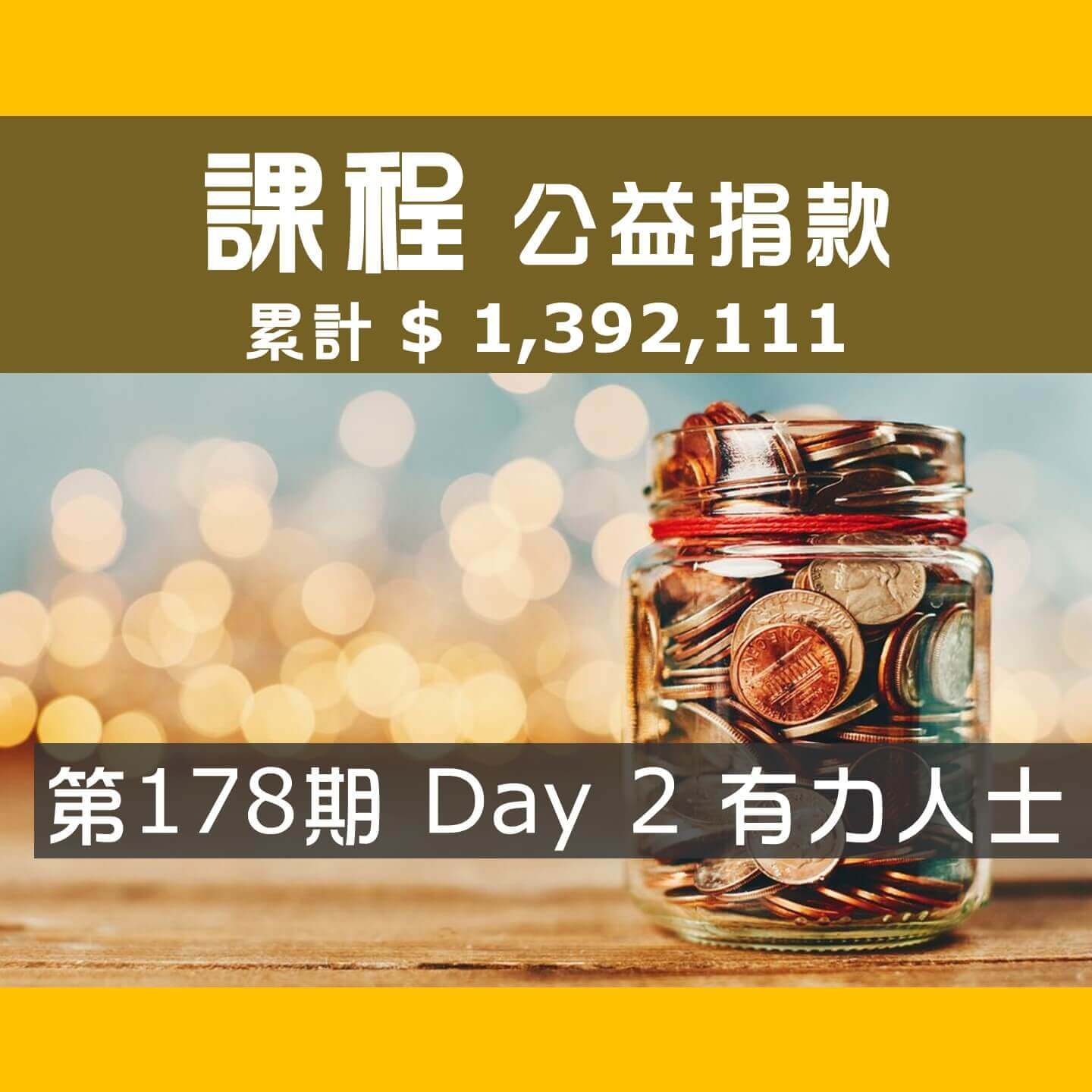 No.243: 2023.03.12 第178期 Day 2 冠軍隊【有力人士】愛心已送出，累計捐款1,392,111元，感謝大家