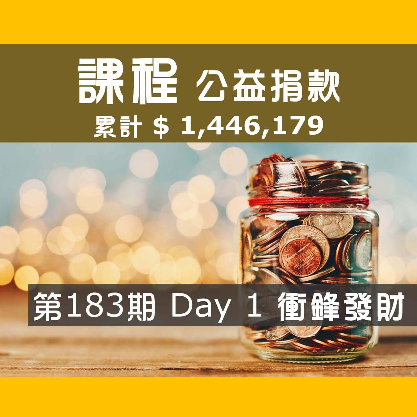 No.256:2023.09.09 第183期 Day 1 冠軍隊【衝鋒發財】愛心已送出，累計捐款1,446,179元，感謝大家