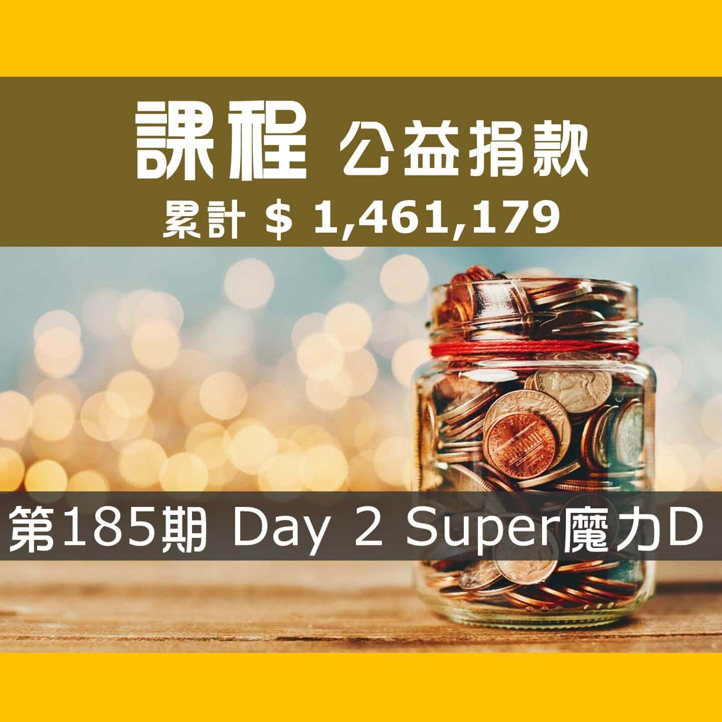 No.261:2023.11.12 第185期 Day 2 冠軍隊【Super魔力D】愛心已送出，累計捐款1,461,179元，感謝大家