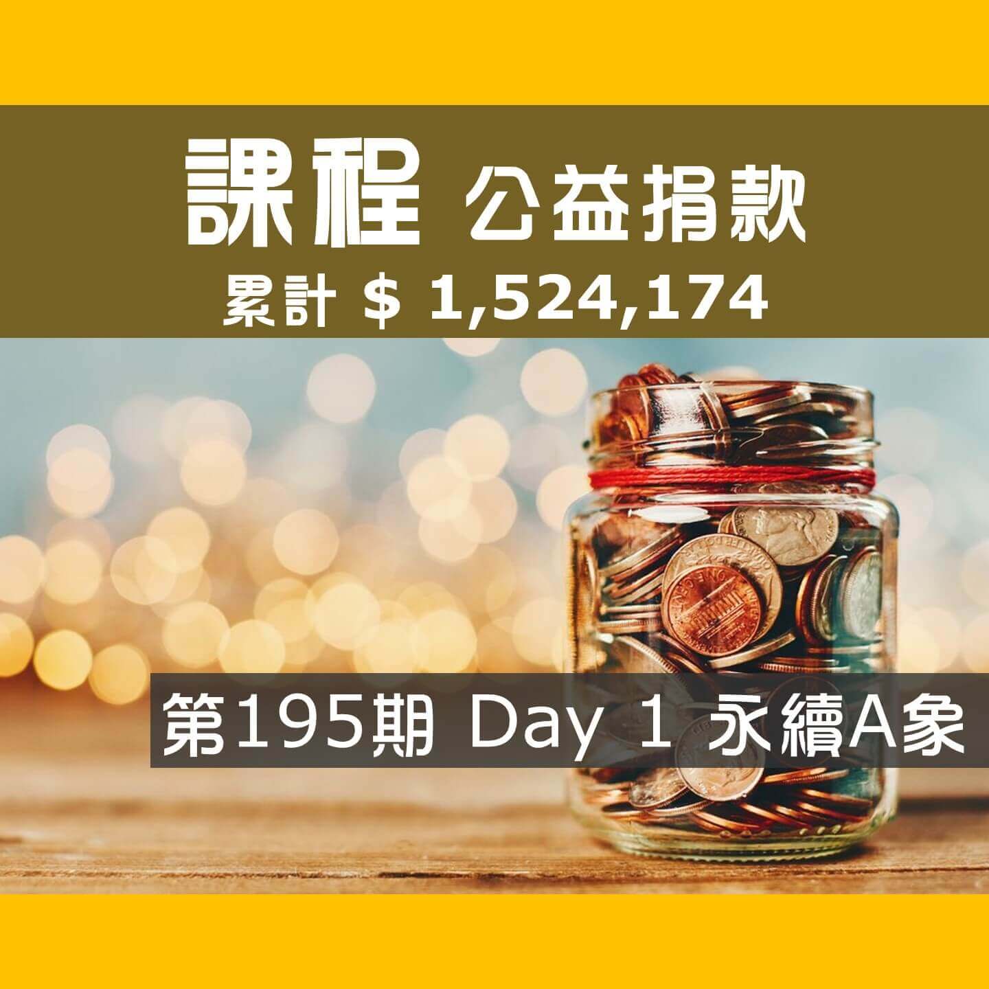 No.282:2024.11.16 第195期 Day 1 冠軍隊【永續A象】愛心已送出，累計捐款1,524,174元，感謝大家