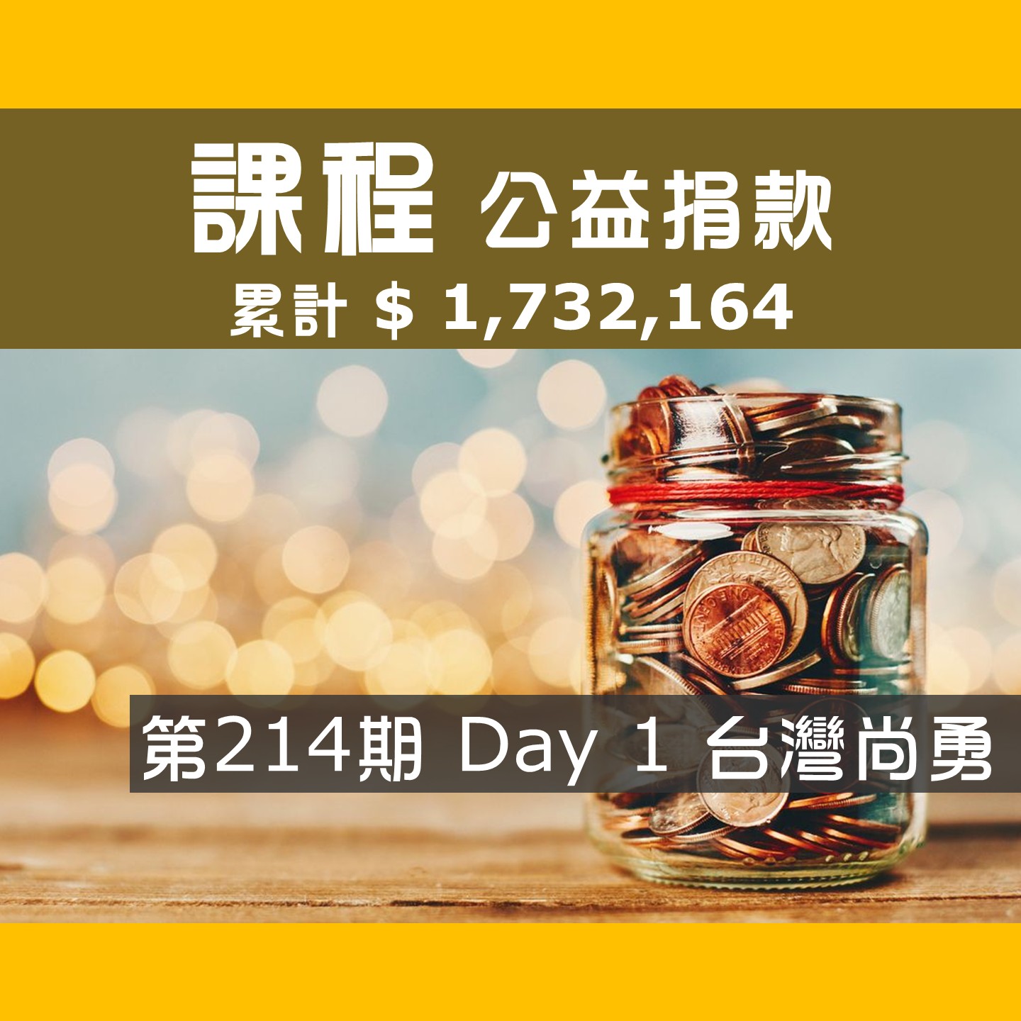 No.319: 2026.03.14 第214期 Day 1冠軍隊【台灣尚勇】愛心已送出，累計捐款1,732,164元，感謝大家